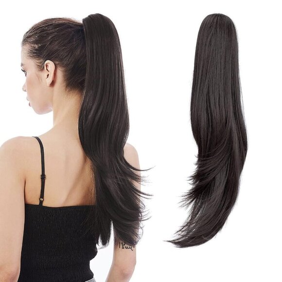 Black Hair Extension Ponytail Claw Wig Synthetic Wavy Straight 22\